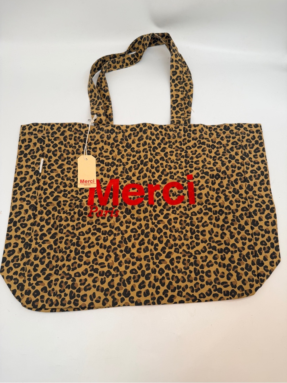Leopard-Print Canvas Tote in Tan and Black with Red Logo